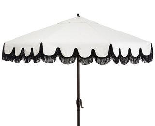 One Kings Lane Outdoor Phoebe Fringe Patio Umbrella White Black