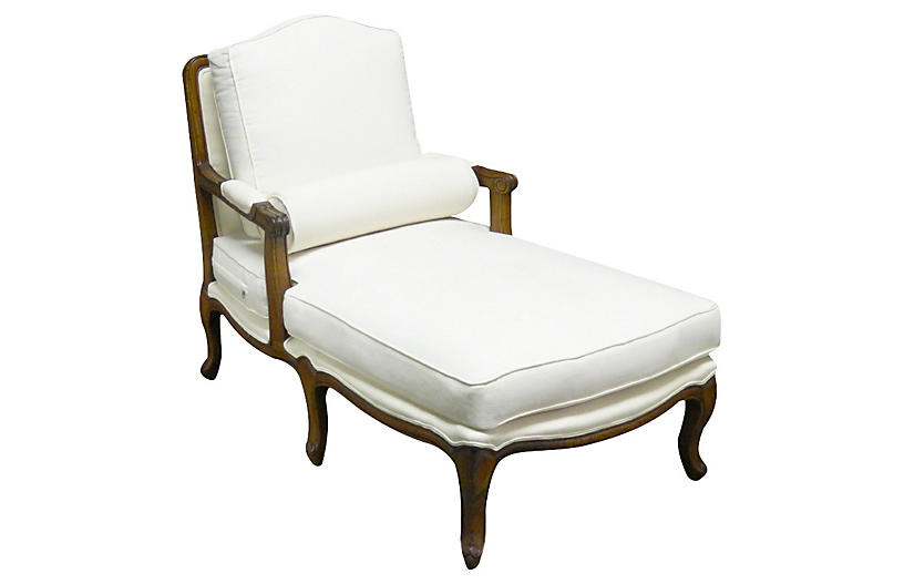 Tusten Mahogany Linen Chaise - White