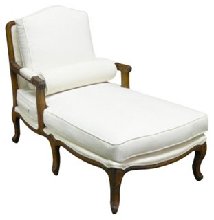 Tusten Mahogany Linen Chaise, White