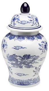 18" Dragon Ginger Jar, Blue/White
