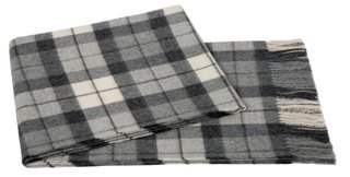 Plaid Alpaca Wool Throw - Gray/Cream