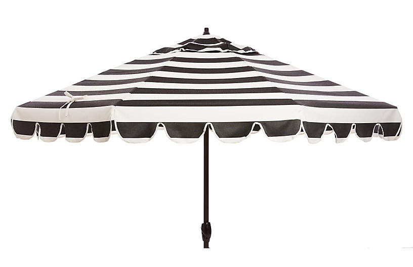 Phoebe Scallop Edge Patio Umbrella, Black And White Striped Patio Umbrella