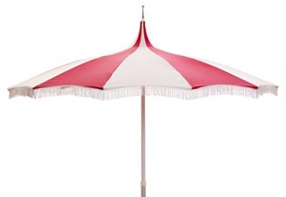 One Kings Lane Outdoor Ari Pagoda Fringe Patio Umbrella Hot Pink White One Kings Lane