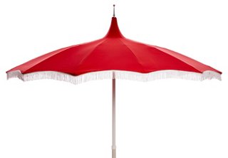 One Kings Lane Outdoor Ari Pagoda Fringe Patio Umbrella Red White One Kings Lane