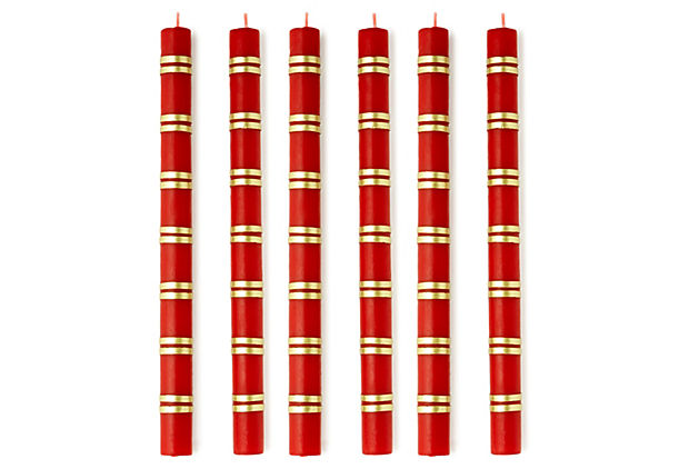 S/6 Double Ring Tapers, Red & Gold