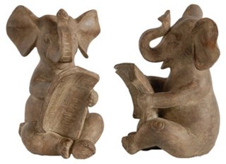 Elephant reading bookends