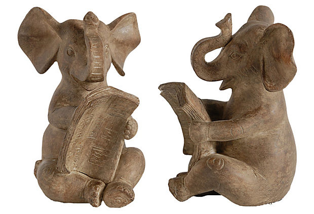 Elephant reading bookends