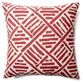 Stroke 20x20 Linen-Blend Pillow - Flame