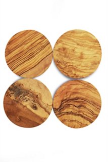 Set of 4 Round Olive Wood Coasters - Natural