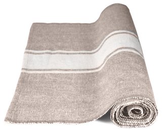 Handloom Table Runner, White/Natural