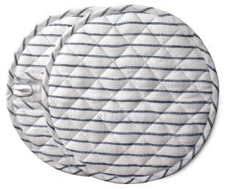 S/2 Stripe Pot Holders, Blue/White