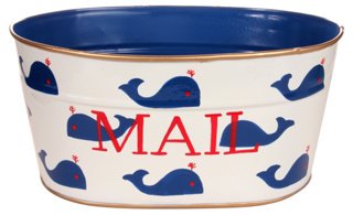 Small Mail Tub, Whales Blue