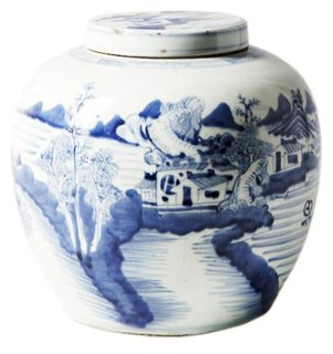 9" Landscape Jar, Blue/White
