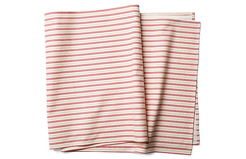 Candy Cane Stripe Table Runner - Ivory/Berry - Maison du Linge