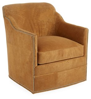 Massoud - Hughes Swivel Chair, Camel Suede | One Kings Lane