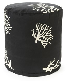 Coral Outdoor Round Pouf Black