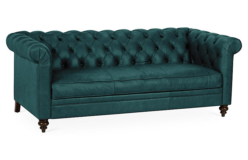 Rockport Chesterfield Sofa, Teal Leather One Kings Lane Brands One Kings Lane Rockport Chesterfield Sofa, Teal Leather One Kings Lane Brands One Kings Lane