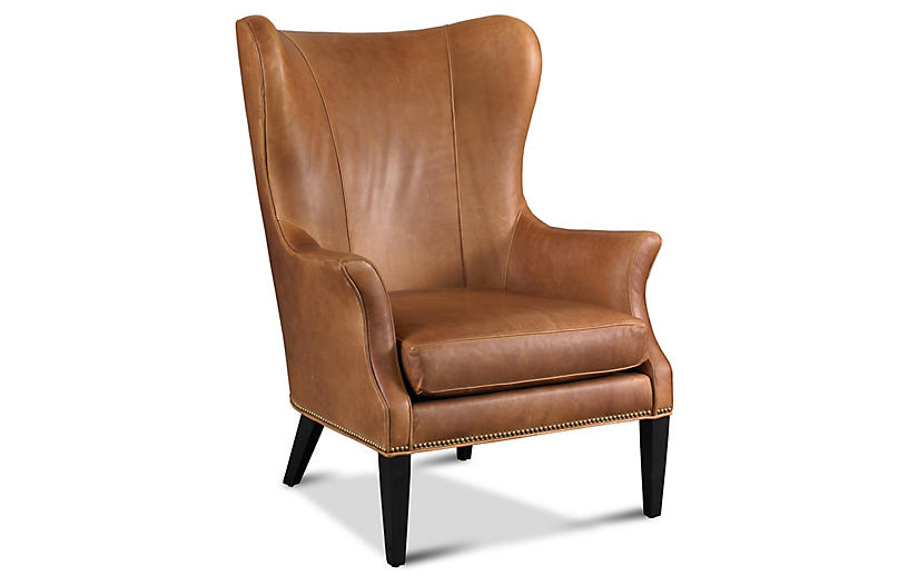 Tristen Wingback Chair Saddle Leather, Leather Winged Armchair