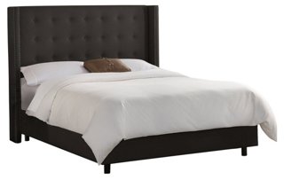 Tufted Wingback Bed, Charcoal