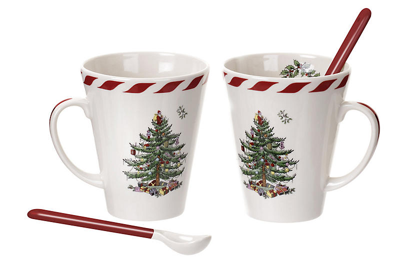 Set of 2 Christmas Mugs - White - Spode