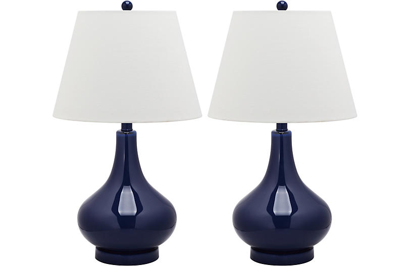 Samuels Table Lamp Set Navy Blue One, Blue Table Lamps Bedroom