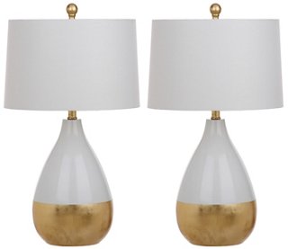 S/2 Caudell Table Lamps, White/Gold 