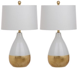 gold and grey table lamp