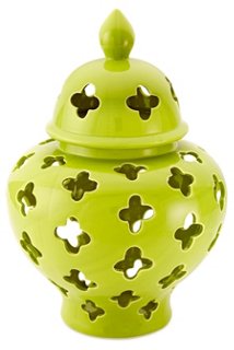 16" Covered Temple Jar, Green