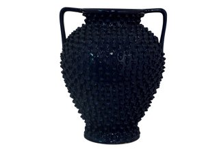 Textured Vase w/ Handles, Navy