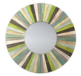 Round Wood Framed Wall Mirror