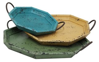 S/3 Farmstand Octagonal Wood Trays