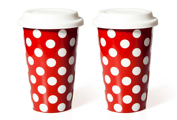 Classic Coffee S/2 Dot Mugs, Red