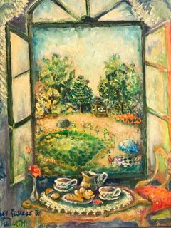 Antiquarian Art Company French Oil Painting Les Rosiers 1971 One Kings Lane Hardware included ready to hang enjoy paintings are created. one kings lane