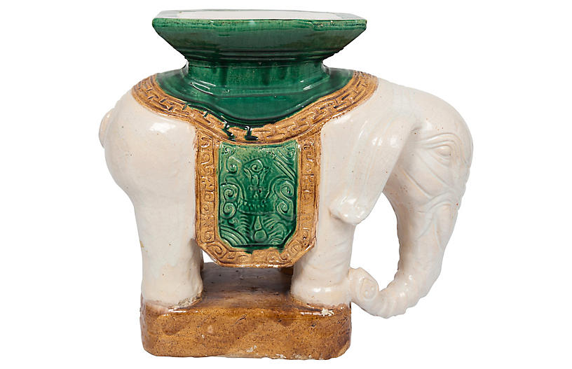 Ivory Glazed Elephant Garden Stool, Elephant Garden Stool