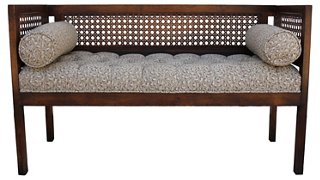 The Blue Pagoda 1960s Tufted Cane Bench One Kings Lane
