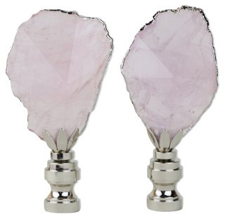 Silvered Rose Quartz Lamp Finials, Pair