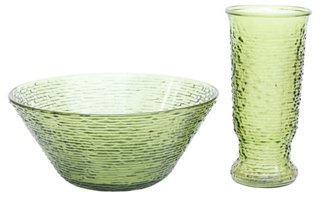 Interesting Things Soreno Green Glass Bowl Vase Set One Kings Lane