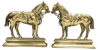 Rose Victoria Antique Brass Horse Fireplace Ornaments One