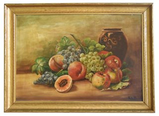 Mike Seratt Of The Prized Pig Antique Fruit Still Life Painting
