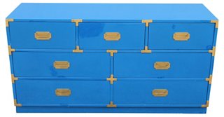 Something Vintage Blue Lacquer 7 Drawer Campaign Dresser One