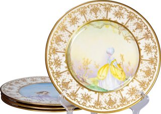 Painted Royal Doulton Plates, S/4