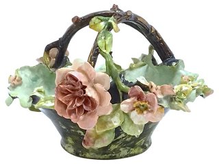Vermilion Designs Antique French Barbotine Majolica Basket One